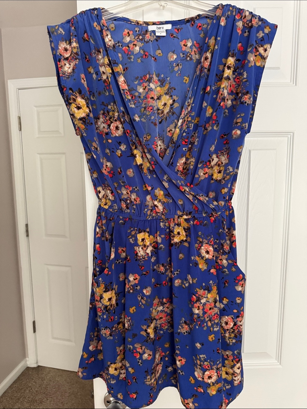 Blue Floral Wrap Dress with Pockets